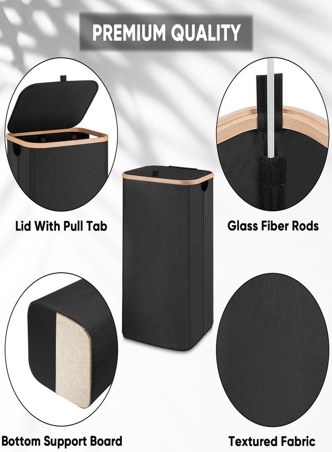 BALEINE Laundry Hamper with Lid, Tall Laundry Baskets with Bamboo Pull Handles, Large Laundry Bin with Internal Support (26Gal/100L, Carbon Black) - Image 2
