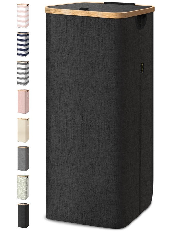 BALEINE Laundry Hamper with Lid, Tall Laundry Baskets with Bamboo Pull Handles, Large Laundry Bin with Internal Support (26Gal/100L, Carbon Black) - Image 1