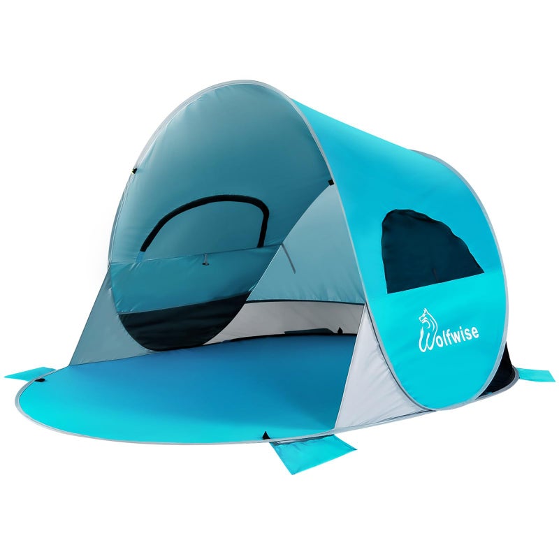 WolfWise UPF 50+ Easy Pop Up 3 Person Beach Tent Sport Umbrella Instant Sun Shelter Tent Sun Shade Canopy - Image 1