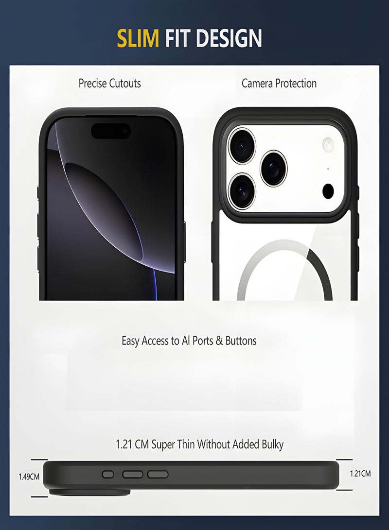 Magsafe Case for iPhone 17 Pro Max Magsafe Clear Cover Magnetic Wireless Charging Support, Shockproof Protection, Scratch-Resistant for iPhone 17 Pro Max - Black - Image 5