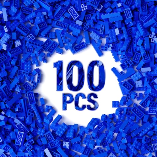 YUJHITP 100 Piece Blue Bricks Bulk 12 Size Blue Classic Building Blocks Bricks Compatible with Lego Parts and PiecesColor Blue - Image 1