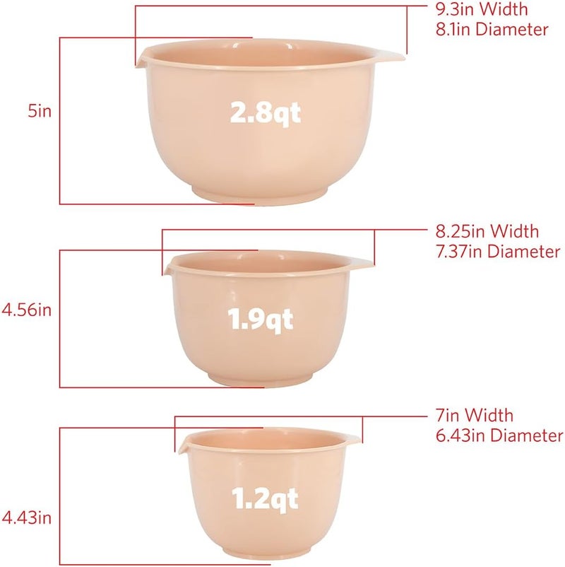 Glad Mixing Bowls with Pour Spout| Nesting Design Saves Space | Non-Slip, BPA Free, Dishwasher Safe Plastic | Kitchen Cooking and Baking Supplies, Blush, 3 piece set - Image 3