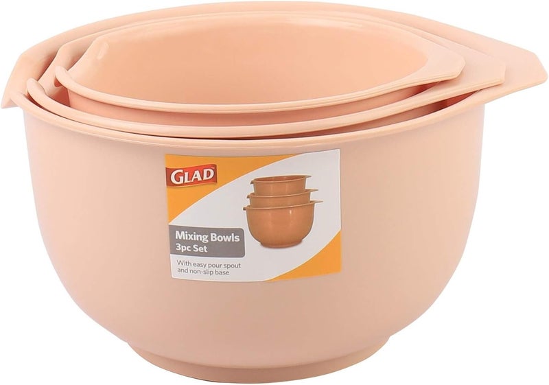 Glad Mixing Bowls with Pour Spout| Nesting Design Saves Space | Non-Slip, BPA Free, Dishwasher Safe Plastic | Kitchen Cooking and Baking Supplies, Blush, 3 piece set - Image 4