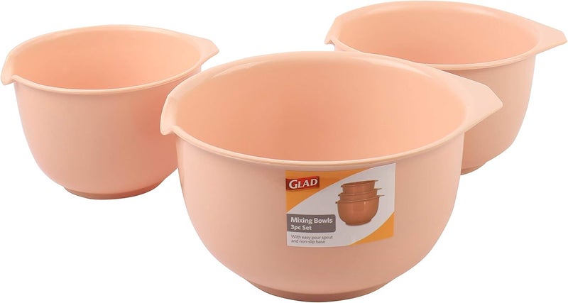 Glad Mixing Bowls with Pour Spout| Nesting Design Saves Space | Non-Slip, BPA Free, Dishwasher Safe Plastic | Kitchen Cooking and Baking Supplies, Blush, 3 piece set - Image 5