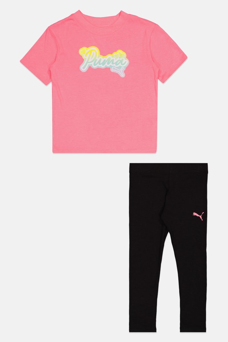 PUMA Kids Girl 2 Pieces Brand Logo Top And Leggings Set, Multicolor - Image 2