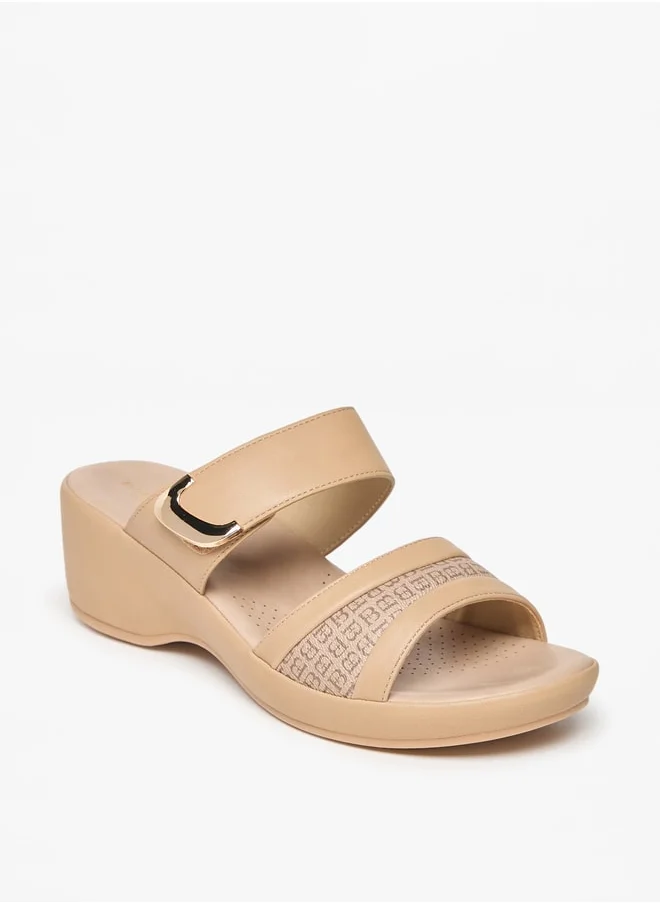 Flora Bella By Shoexpress Womens Monogram Print Slip-On Sandals With Platform Heels