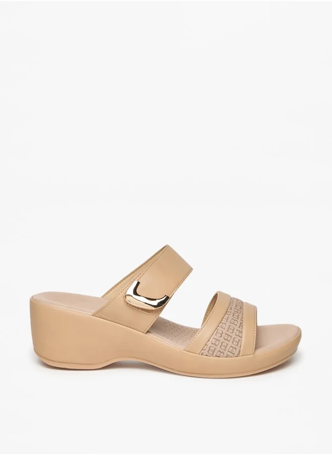 Flora Bella By Shoexpress Womens Monogram Print Slip-On Sandals With Platform Heels