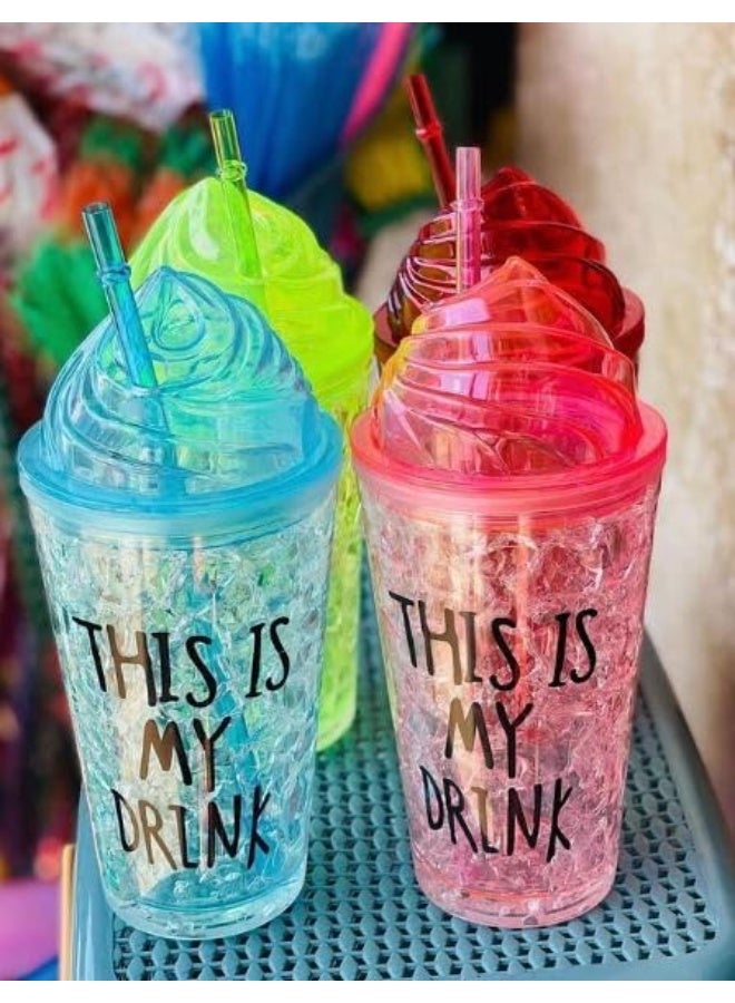 Spaceshoop Transparent Sipper/Water Bottle/AcrylicTumbler with Straw for Kids Glitter Sipper with Random Design (450ml) - Image 2