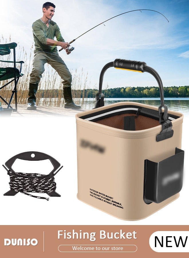 DUNISO Portable Fishing Bucket with Side Pockets and Oxygen Pump, Large Capacity Fishing Bait Bucket with Double Zipper and Handle, Outdoor Camping Eva Fishing Bag and Fish Protection Bucket, Multifunctional Live Fish Container for Storing Live Fish and Fresh Fish Bait - Image 1
