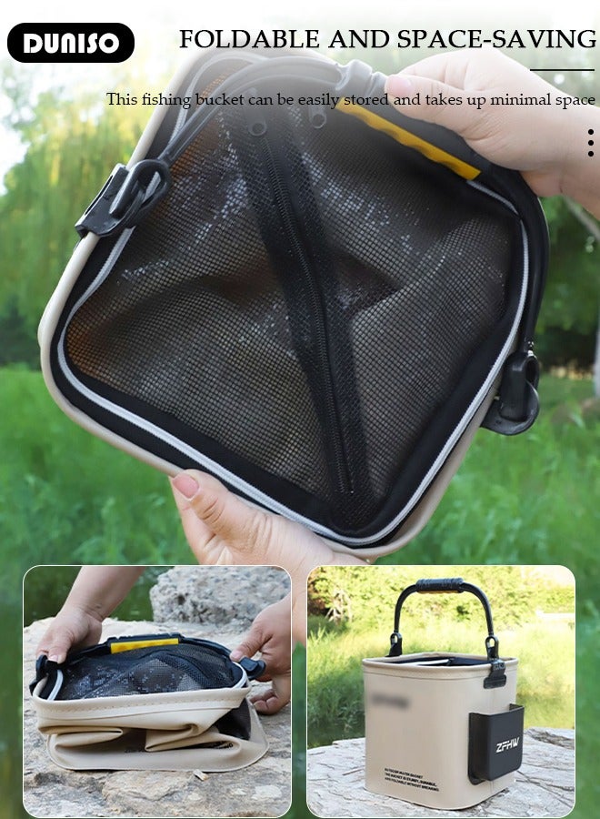 DUNISO Portable Fishing Bucket with Side Pockets and Oxygen Pump, Large Capacity Fishing Bait Bucket with Double Zipper and Handle, Outdoor Camping Eva Fishing Bag and Fish Protection Bucket, Multifunctional Live Fish Container for Storing Live Fish and Fresh Fish Bait - Image 5