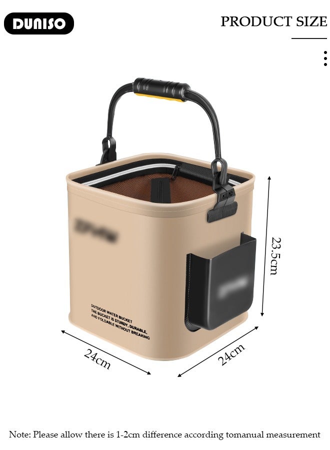 DUNISO Portable Fishing Bucket with Side Pockets and Oxygen Pump, Large Capacity Fishing Bait Bucket with Double Zipper and Handle, Outdoor Camping Eva Fishing Bag and Fish Protection Bucket, Multifunctional Live Fish Container for Storing Live Fish and Fresh Fish Bait - Image 3