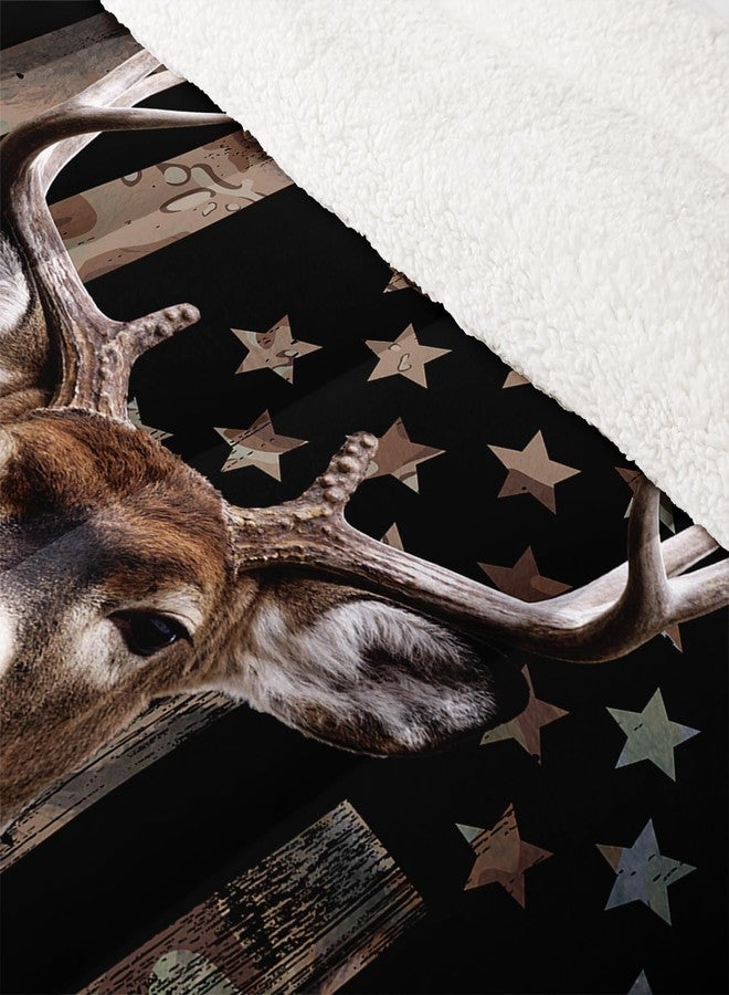 HOSIMA Hunting Deer Bedding Reversible Micromink and Sherpa Comforter Set,Deer and American Flag Bedding Sets Hunter Bedroom Decor,Fuzzy Plush Camouflage Twin Comforter with 2 Pillowcases. - Image 5