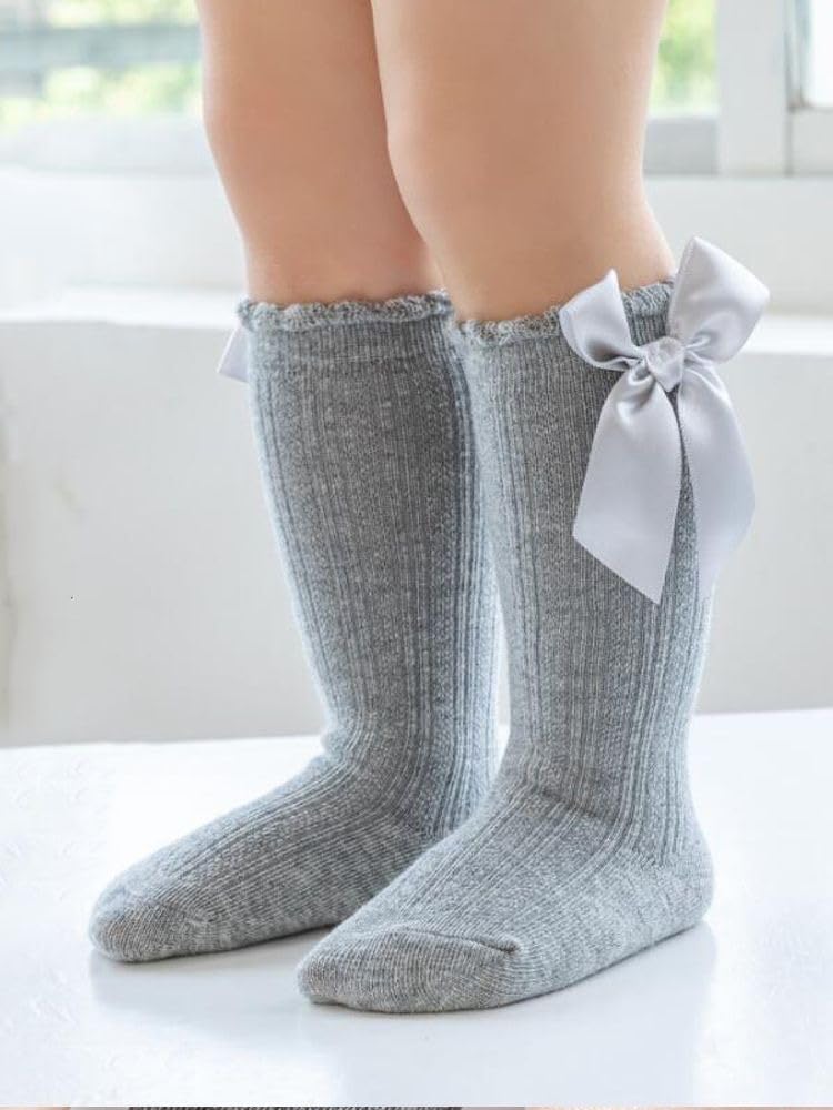 QandSweet Baby Girl Knee-High Socks Toddlers Bow Stockings Newborn Infant Non-Slip Sock (0-12 Months, A Non-skid 5 Pairs) - Image 2