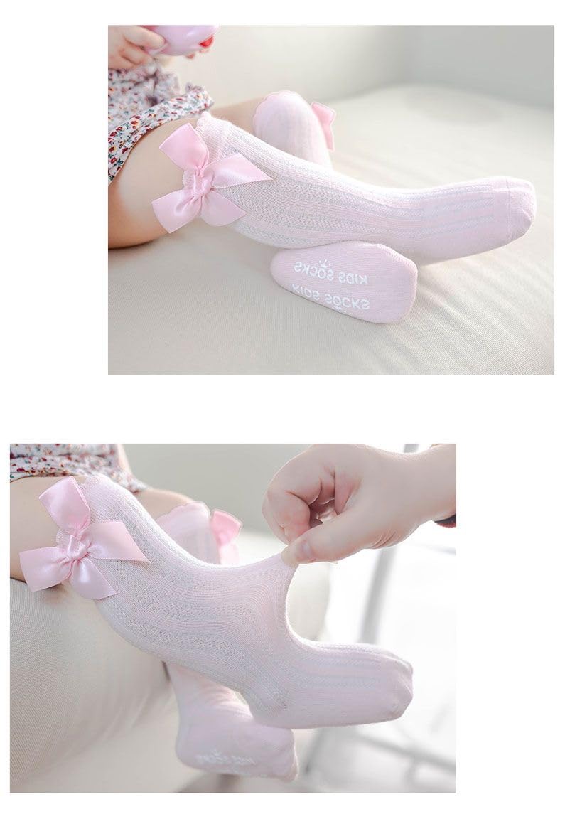 QandSweet Baby Girl Knee-High Socks Toddlers Bow Stockings Newborn Infant Non-Slip Sock (0-12 Months, A Non-skid 5 Pairs) - Image 5