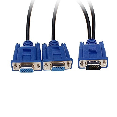 SAYTAY VGA Monitor Y-Splitter Cable, 1 Male to Dual 2 VGA Female Adapter Converter Video Cable for Screen Duplication - 1 Foot (Blue) - Image 4