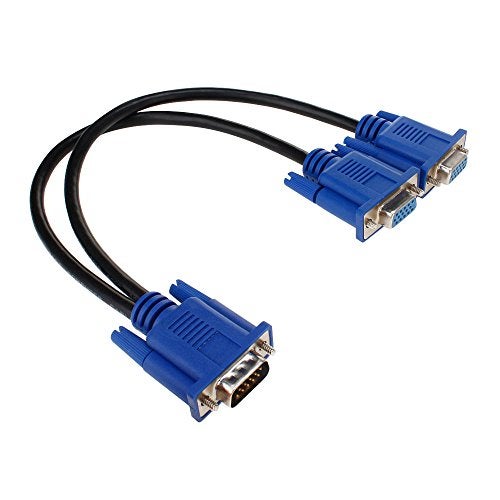 SAYTAY VGA Monitor Y-Splitter Cable, 1 Male to Dual 2 VGA Female Adapter Converter Video Cable for Screen Duplication - 1 Foot (Blue) - Image 1