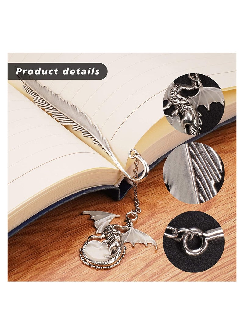Generic - Unique Glow in The Dark Metal Bookmarks - Retro Feather Dragon Design, Luminous Hook, Perfect Gift for Book Lovers, Cool Alloy Markers for Adults, Kids, and Men - Image 1