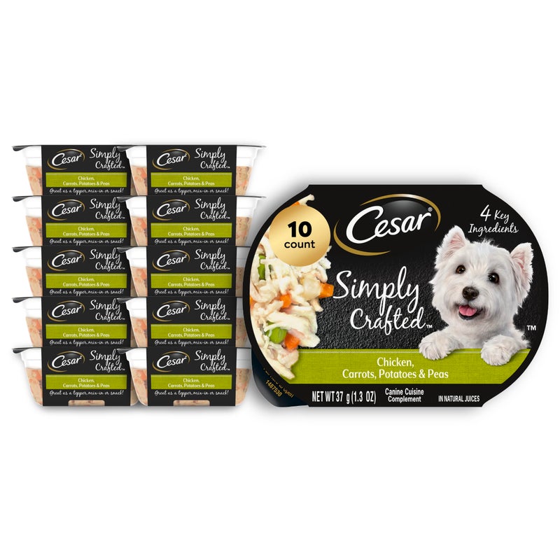 Cesar Simply Crafted Adult Wet Dog Food Toppers for Dry Food, Chicken, Carrots, Potatoes & Peas, 1.3 oz Tubs, 10 Count - Image 1