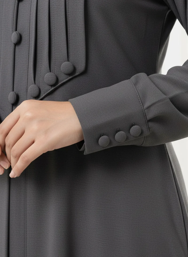 MSquare Fashion Grey Crepe Abaya  | Pleated Button Front | Msquare Fashion