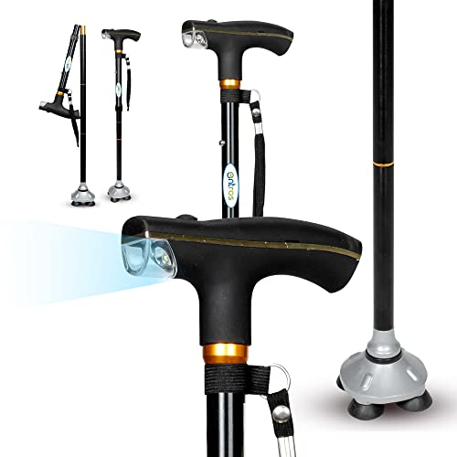 Entros Quadripod 4 Leg Walking Stick with L.E.D Light | Height Adjustable | Lightweight Premium Aluminum Cane with Anti-Skid Base | Ideal for Senior Citizen, Patients & Handicap- KL931 - Image 1