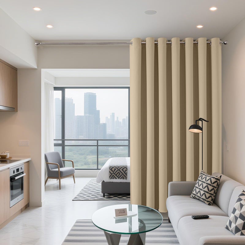 Joydeco Blackout Patio Sliding Door Curtains 84 Inches Long, Grommet Privacy Room Divider Curtains, Extra Wide Thermal Blackout Drapes for Bedroom Living Room (Light Beige, 100Wx84L, 1 Panel) - Image 2