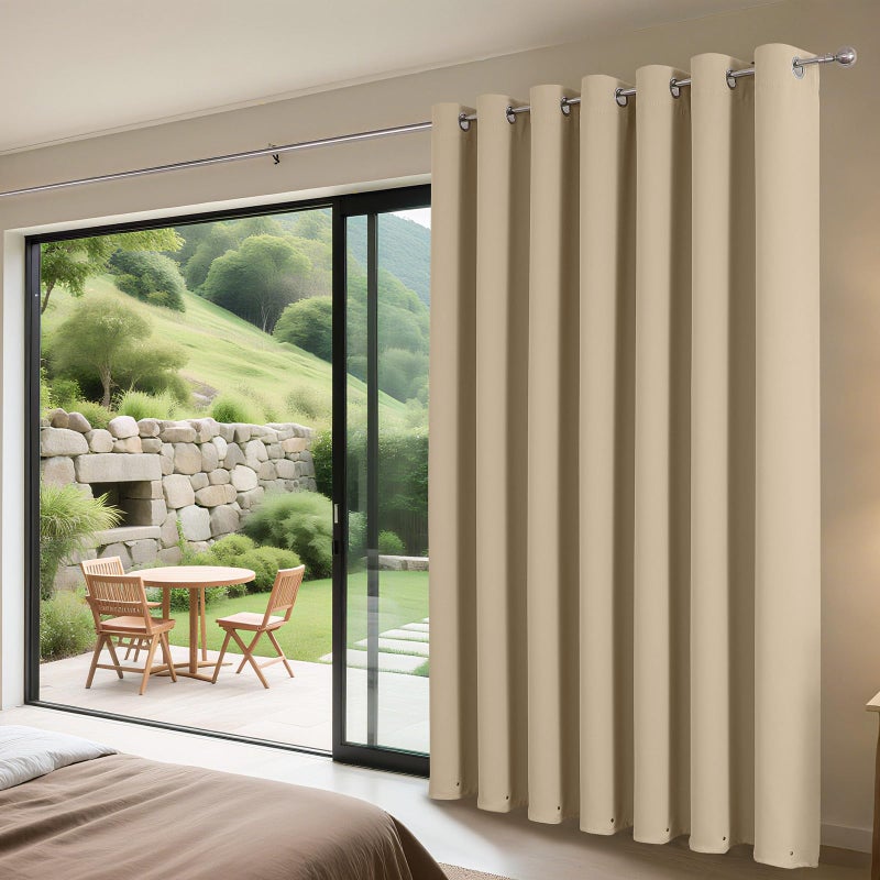 Joydeco Blackout Patio Sliding Door Curtains 84 Inches Long, Grommet Privacy Room Divider Curtains, Extra Wide Thermal Blackout Drapes for Bedroom Living Room (Light Beige, 100Wx84L, 1 Panel) - Image 3