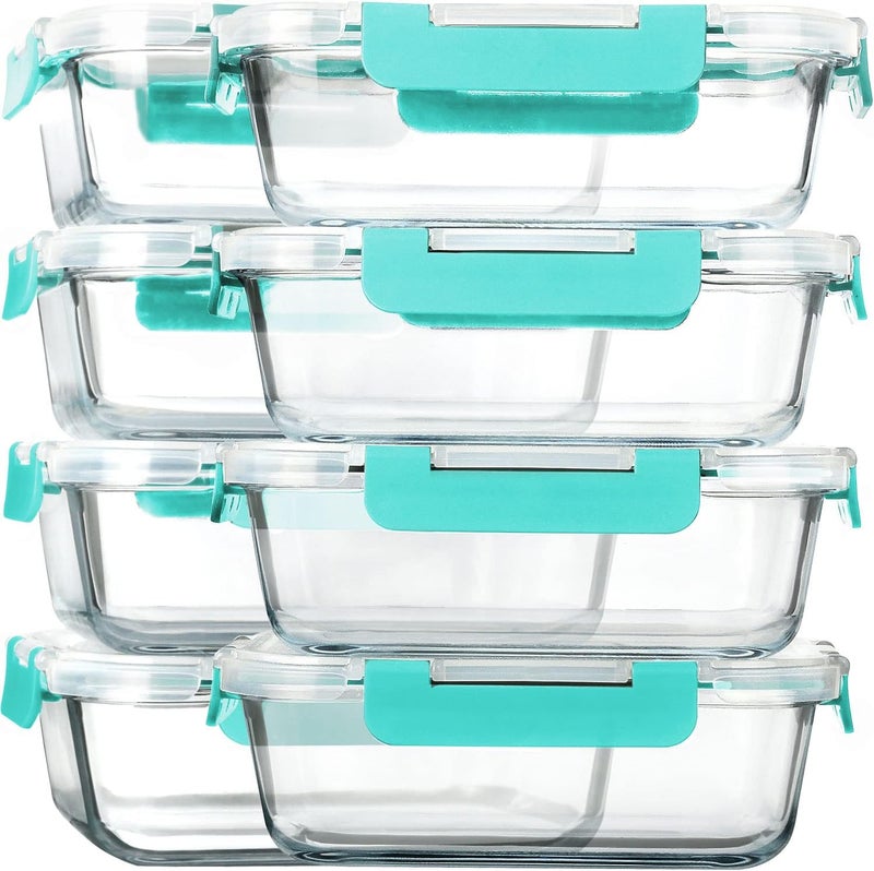 M MCIRCO [8-Pack,30 oz]Glass Meal Prep Containers,MCIRCO Glass Food Storage Containers,Airtight Glass lunch Containers with Lids, Microwave, Oven, Freezer and Dishwasher, Green - Image 1