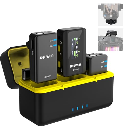 NEEWER CM28 1 RX 2 TX Charging Case Wireless Lavalier Microphone Smart Noise Cancelling 48KHz16Bit 9 Hrs Uncompressed Recording 656ft200m Range Lav Mic for iPhone Android Camera - Image 1