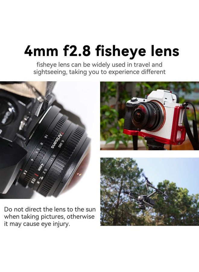 7artisans - 7Artisans 4mm F2.8 Fisheye Ultra Wide Angle Lens Manual Focus Prime Lens Compatible for Sony E Mount Mirrorless Camera A6300 A6400 A6500 NEX-3 NEX-3N NEX-5T NEX-5R A7 A7II A7RIII - Image 1