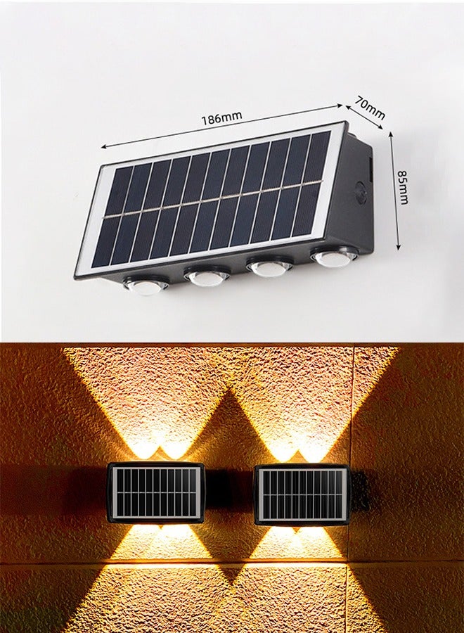 ريويل مصباح حائط LED يعمل بالطاقة الشمسية 8 مصابيح LED تعمل بالطاقة الشمسية لغسالة الحائط في الهواء الطلق إضاءة للأعلى والأسفل ديكور إضاءة حائط تعمل بالطاقة الشمسية للحديقة المنزلية الخارجية جدار الخطوات ديكور الفناء ضوء كاشف مقاوم للماء - Image 2