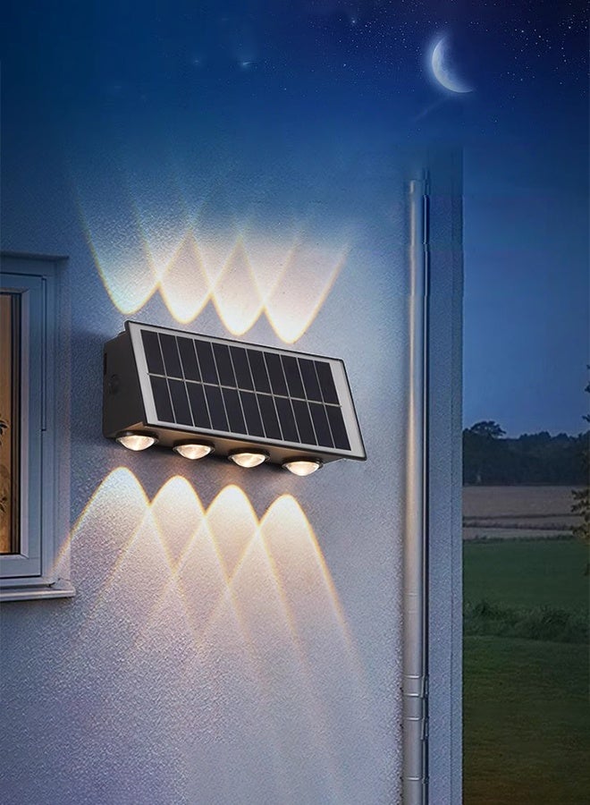 ريويل مصباح حائط LED يعمل بالطاقة الشمسية 8 مصابيح LED تعمل بالطاقة الشمسية لغسالة الحائط في الهواء الطلق إضاءة للأعلى والأسفل ديكور إضاءة حائط تعمل بالطاقة الشمسية للحديقة المنزلية الخارجية جدار الخطوات ديكور الفناء ضوء كاشف مقاوم للماء - Image 1