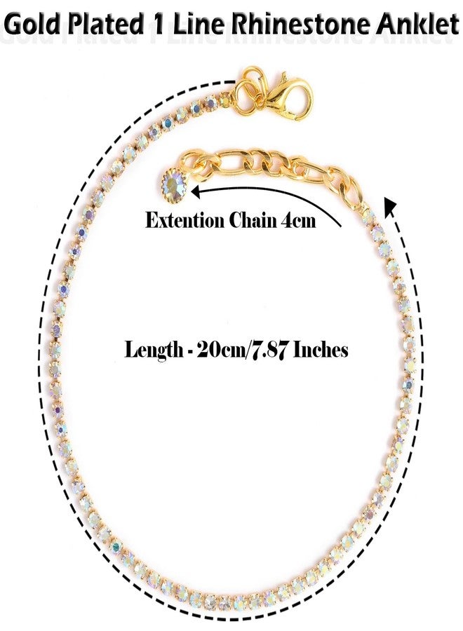 VAMA FASHIONS Trendy Golden Crystal Rhinestone Payal Anklet Toes Foot Chain Single Ankle Leg Anklets For Girls Women (1 Line Gold Anklet For Girls) - Image 3