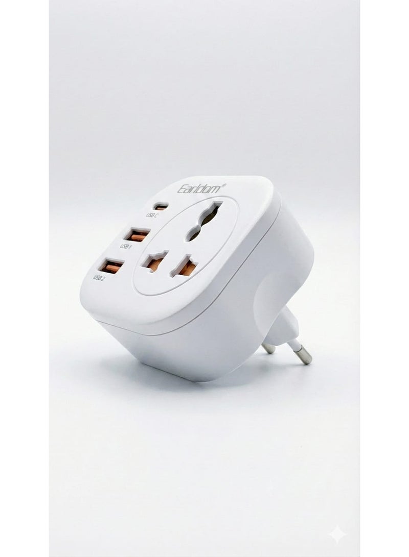 أيرلدوم قابس شحن متعدد 4 في 1 من Earldom بقدرة 4000 واط مع 2 منفذ USB ومنفذ Type-C ومقبس طاقة أوروبي سريع وآمن للسفر والاستخدام المنزلي - Image 3