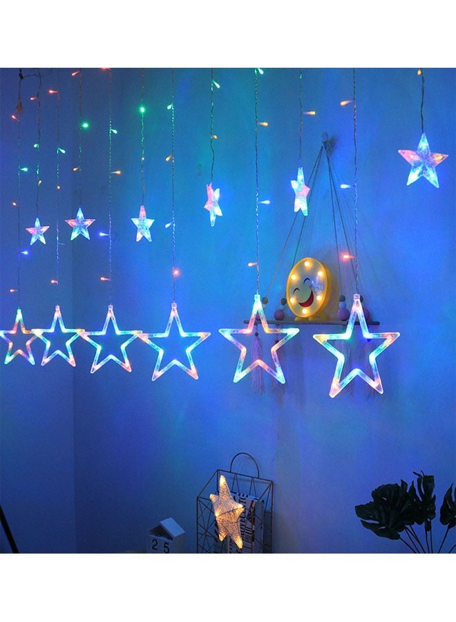 KLNAMAEAAN LED 5 pointed Star Curtain String Waterproof Fairy Lights with Remote, Battery + USB Dual Power - Image 1
