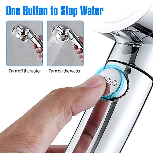 JONKEAN High Pressure Shower Head with 3 Spray Settings, Water Saving Handheld RV Shower Head with Hose and On Off Switch, Detachable Shower Heads with Hose and Angle-Adjustable Bracket (Chrome) - Image 2