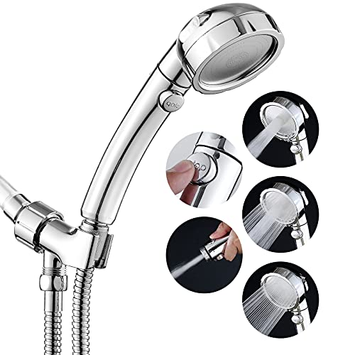 JONKEAN High Pressure Shower Head with 3 Spray Settings, Water Saving Handheld RV Shower Head with Hose and On Off Switch, Detachable Shower Heads with Hose and Angle-Adjustable Bracket (Chrome) - Image 1