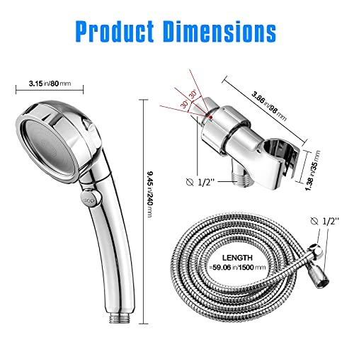 JONKEAN High Pressure Shower Head with 3 Spray Settings, Water Saving Handheld RV Shower Head with Hose and On Off Switch, Detachable Shower Heads with Hose and Angle-Adjustable Bracket (Chrome) - Image 5