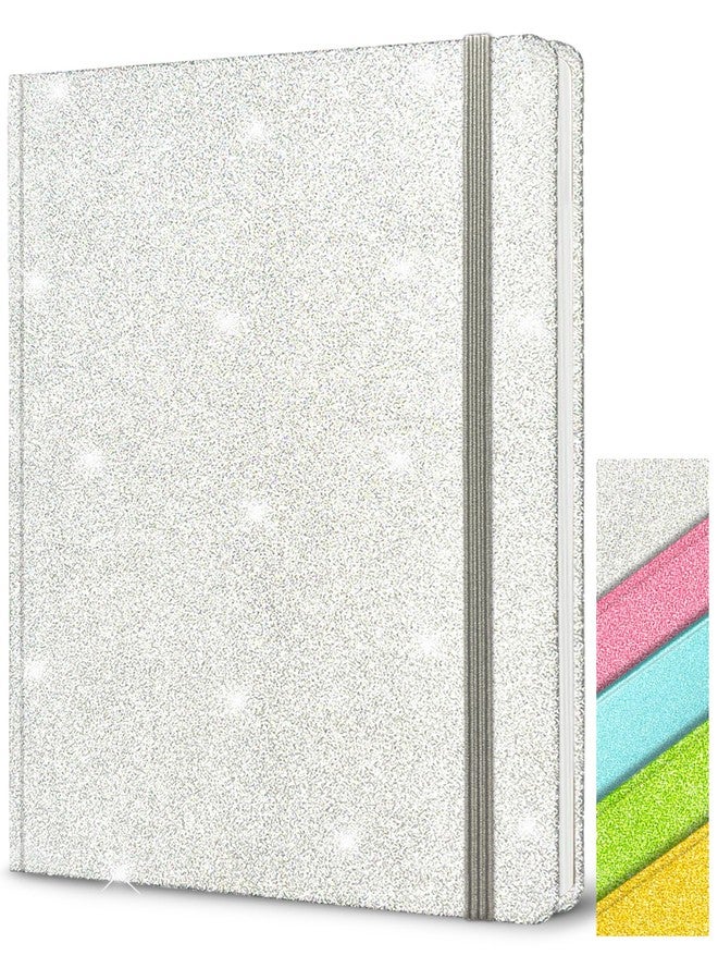GINMLYDA Silver Glitter Notebook, 8.3x5.7” 160 Lined Pages Glitter Never Peel Off Sparkle Journal for Girls College Ruled A5 Hardcover Notebooks for Teens Women Writing Note Taking Office Work School Gifts - Image 1