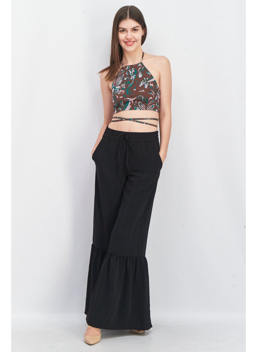 Don't Call Me Jennyfer - Women Halter Neckline Sleeveless Paisley Print Crop Top, Brown - Image 1