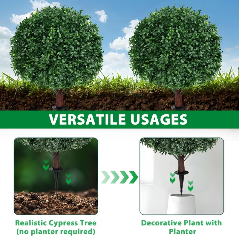 Grooy Artificial Boxwood Topiary Ball Tree with Ground Spike, Set of 2 Artificial Shrub Bushes, Fake Evergreen Tree for Porch, Artificial Plants for Outdoor Planters Indoor UV Resistant - Image 4