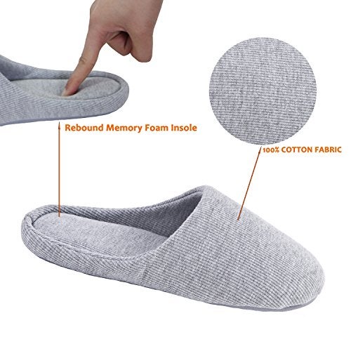 ofoot Women's Non-Slip House Slippers - Lightweight Cotton Memory Foam Indoor Slip-On, Machine Washable & Foldable Travel Design for Home, Yoga, Narrow/Wide Fit Options (1-Grey, US 9-10) - Image 3