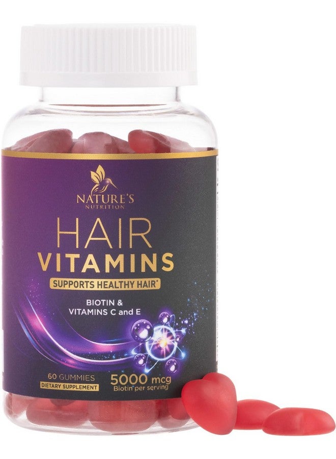 Nature's Nutrition Hair Growth Supplement Gummy for Stronger, Radiant Hair, Skin & Nails - Hair Vitamins with Biotin 5000 mcg and Vitamin E & C, Nature's Extra Strength Hair Vitamins for Women & Men - 60 Gummies  - Image 1