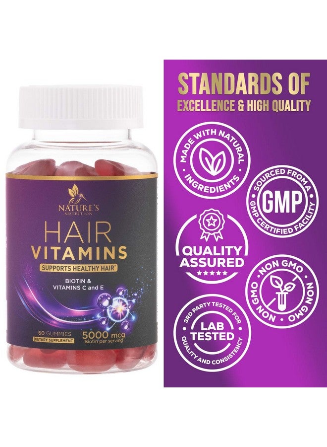 Nature's Nutrition Hair Growth Supplement Gummy for Stronger, Radiant Hair, Skin & Nails - Hair Vitamins with Biotin 5000 mcg and Vitamin E & C, Nature's Extra Strength Hair Vitamins for Women & Men - 60 Gummies  - Image 4