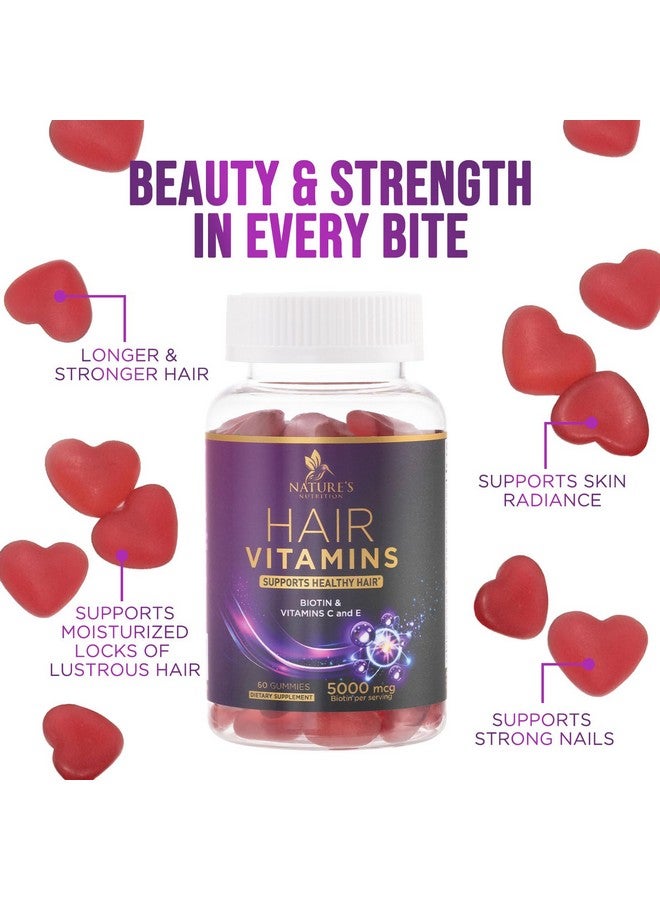 Nature's Nutrition Hair Growth Supplement Gummy for Stronger, Radiant Hair, Skin & Nails - Hair Vitamins with Biotin 5000 mcg and Vitamin E & C, Nature's Extra Strength Hair Vitamins for Women & Men - 60 Gummies  - Image 5