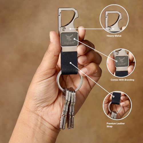 Highlark Heavy Duty Metal Carabiner Keychain with Leather Strap for Men & Women | Premium Belt Clip Key Holder | Secure Spring Lock Key Ring for Car, Bike & Office Keys (Pack of 3) - Image 5
