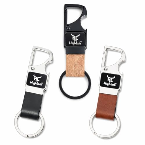 Highlark Heavy Duty Metal Carabiner Keychain with Leather Strap for Men & Women | Premium Belt Clip Key Holder | Secure Spring Lock Key Ring for Car, Bike & Office Keys (Pack of 3) - Image 3