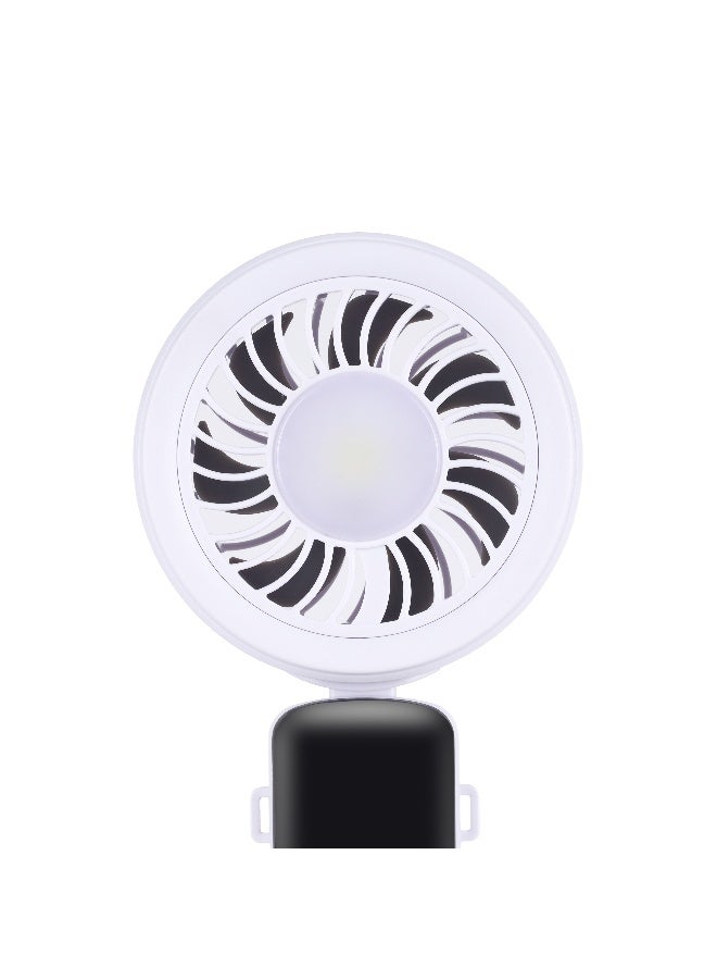 Olsenmark 3-inch Rechargeable Portable Fan | 100-Speed Control, COB LED Light, 12+ Hours Working Time | Digital Display, Table Stand | OMF1953 Black and White - Image 2
