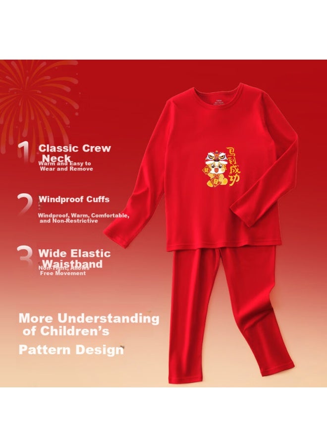 LANG SHA Langsha Youth Red Thermal Underwear Set For Women, Pure Cotton, Qi Ji Red, Suitable For High School Students, Year Of The Horse Autumn Clothes And Pants - Image 4