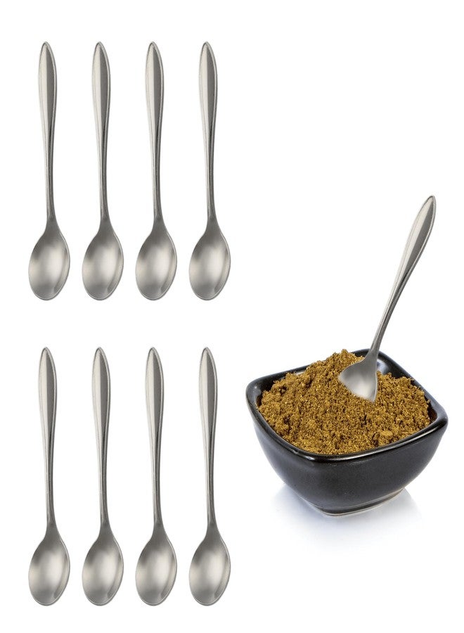 Demearly 8 Pack 3.7” Tiny Small Spoons Mini Metal Powder Scoop for Spices, Seasoning (Salt, Pepper, Sugar), Desserts, Party - Image 1