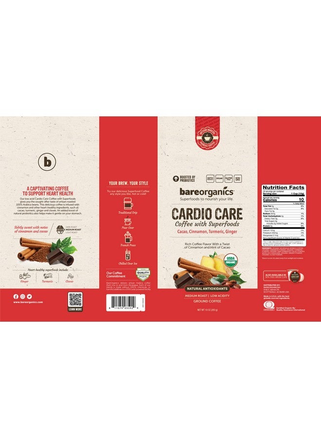 BareOrganics BareOrganics Artisan Ground CARDIO CARE Bagged Coffee with Superfoods, Medium Roast, Non-GMO & Gluten-free, Cacao, Cinnamon, Turmeric & Ginger, 10 oz  - Image 2